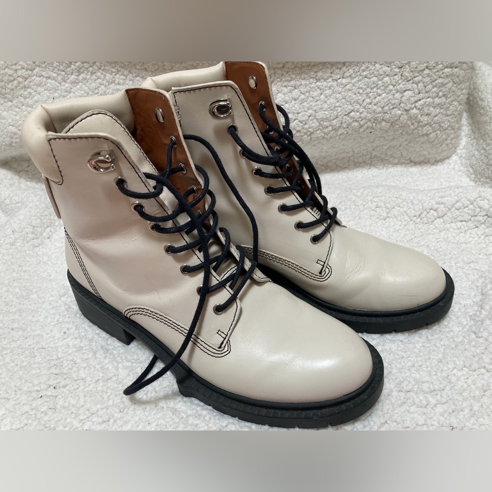 Women’s Cream Lace-Up Combat Boots